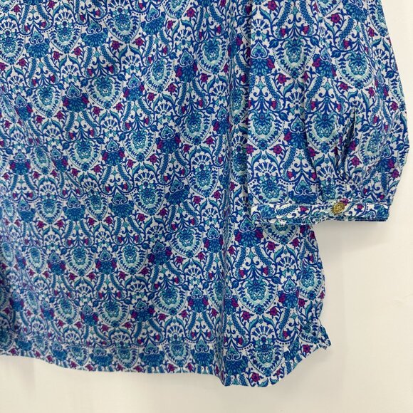 Talbots Batik Print Tunic Top Embroidered Cotton 3/4 Sleeves Casual Blue - Picture 5 of 7
